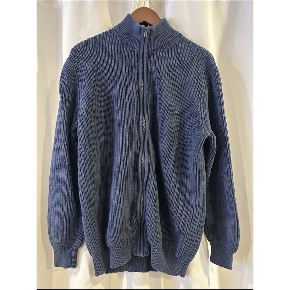 Vintage LL Bean Cardigan Sweater Mens Sz XL Tall Blue Ribbed Knit Full Zip